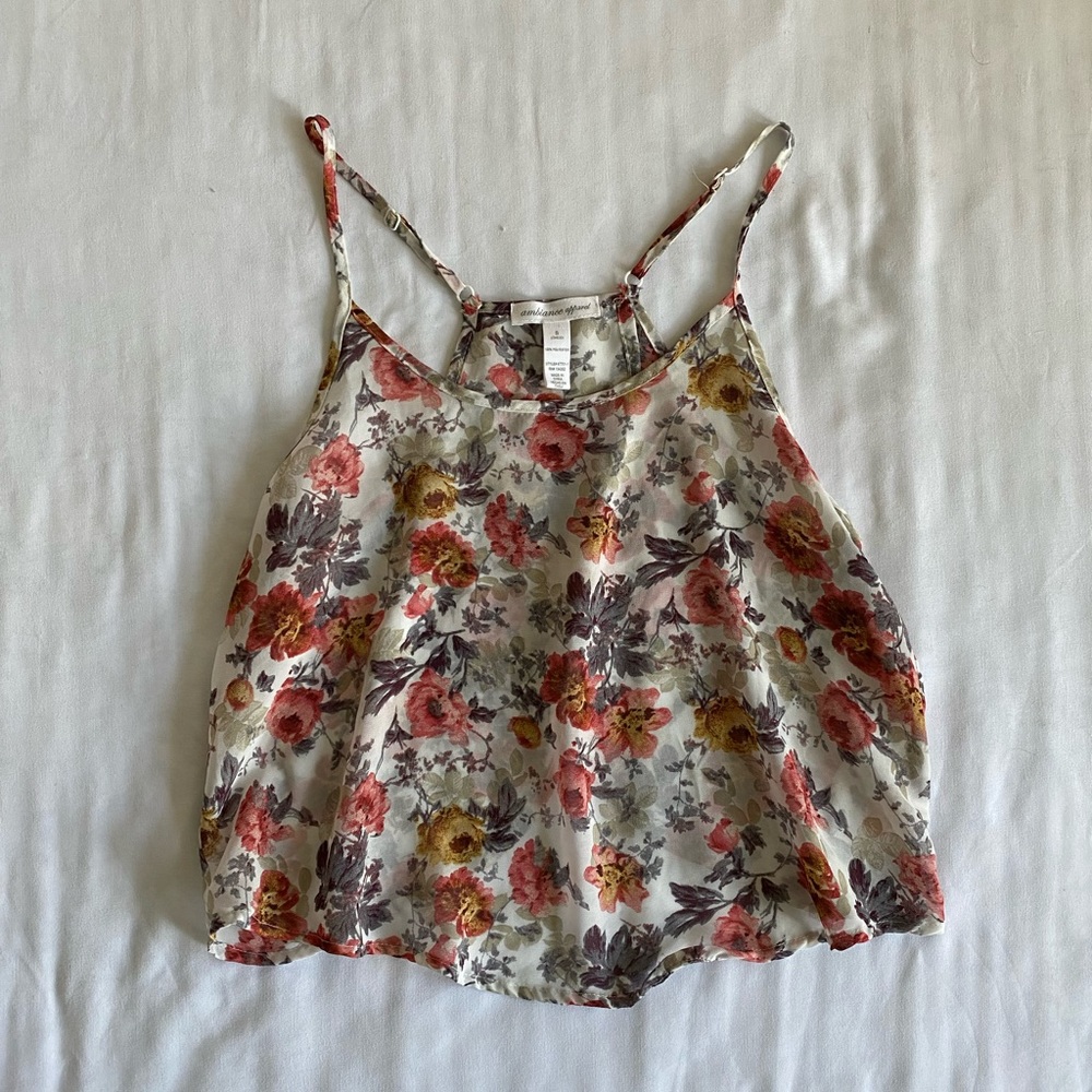 Floral Sheer Adjustable Cropped Tank-Top